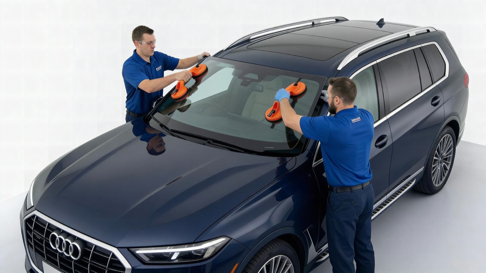 Windshield Doctor technicians installing a windshield on an Audi Q5